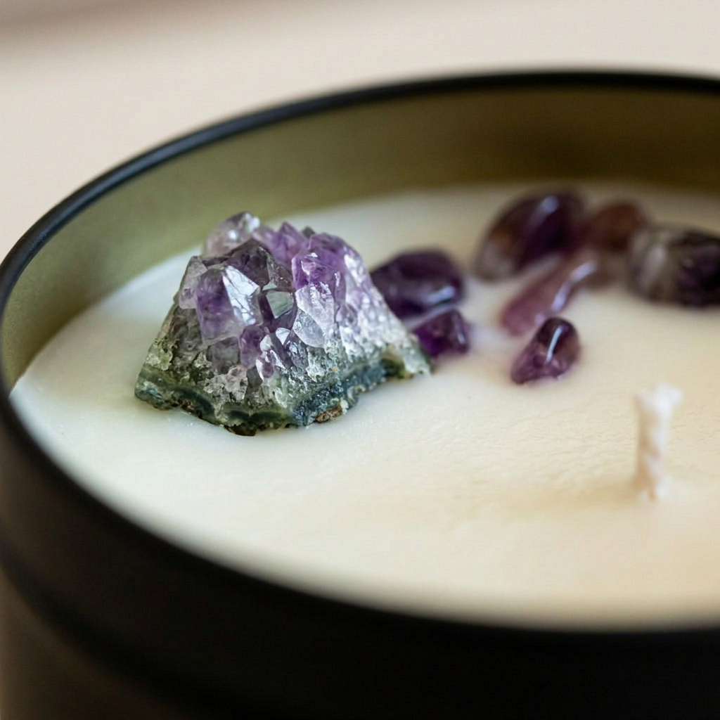 Amethyst Kristallkerze „Mind OFF“ mit Orchideen-Duft