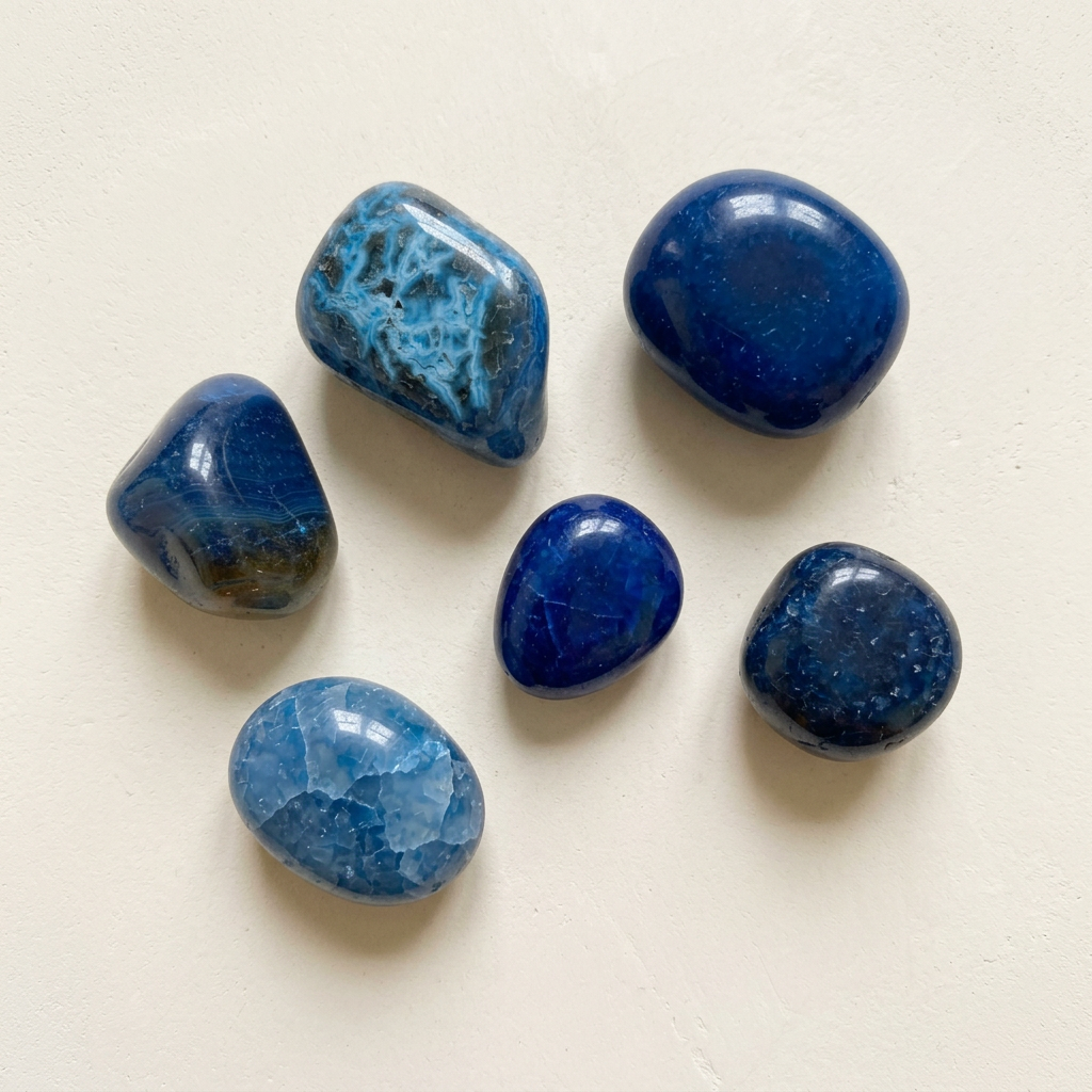 Achat Trommelstein, blau gefärbt