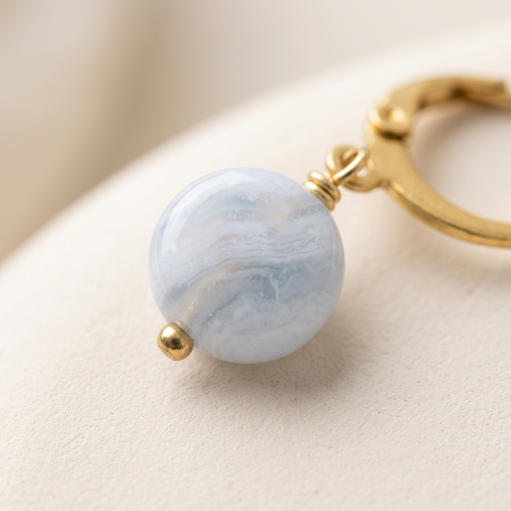 Chalcedon Ohrringe, Creolen Gold „Cloud“