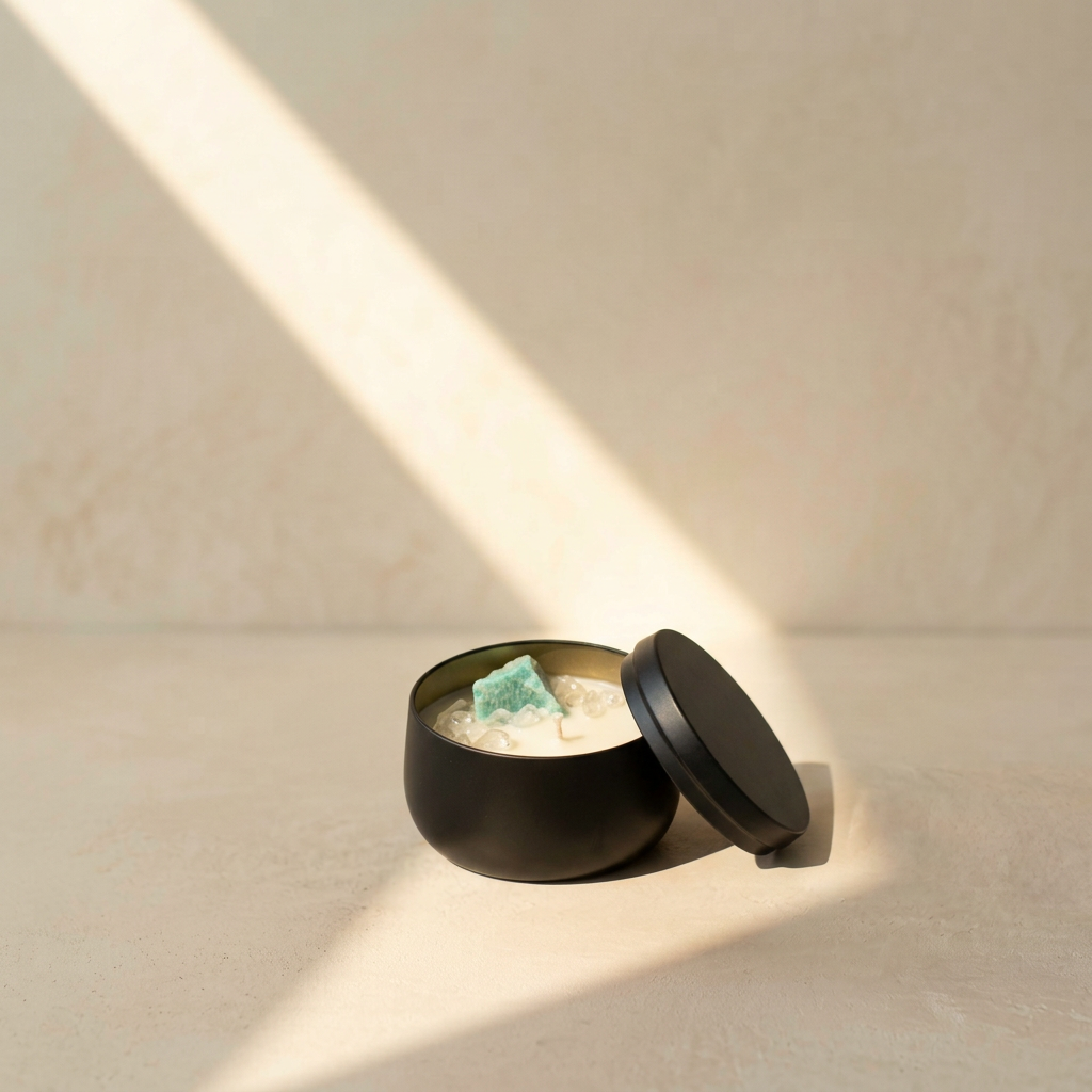 Bergkristall & Amazonit Kristallkerze „Clear Crush“