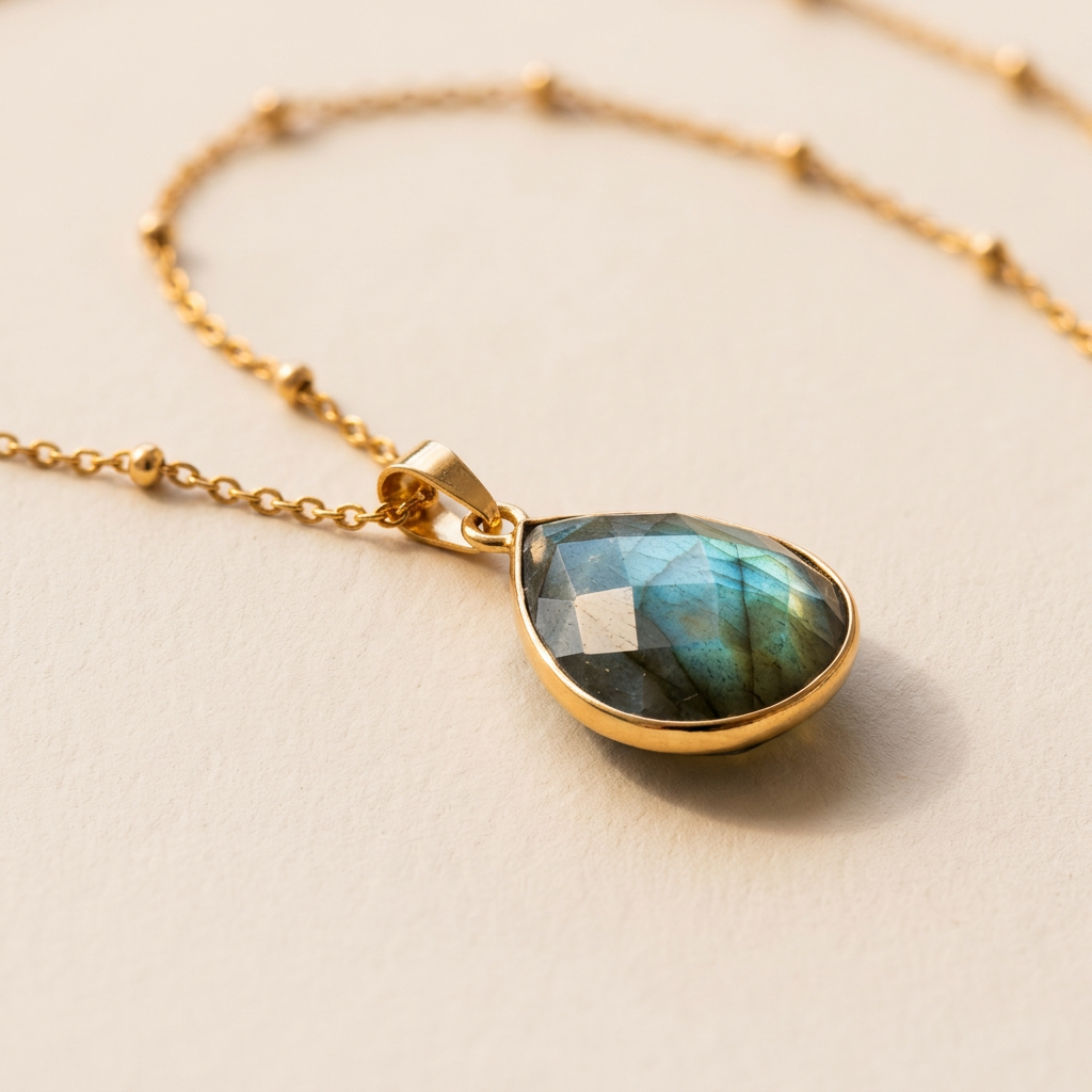 Labradorit Kette Gold mit Tropfen-Anhänger „Aurora“