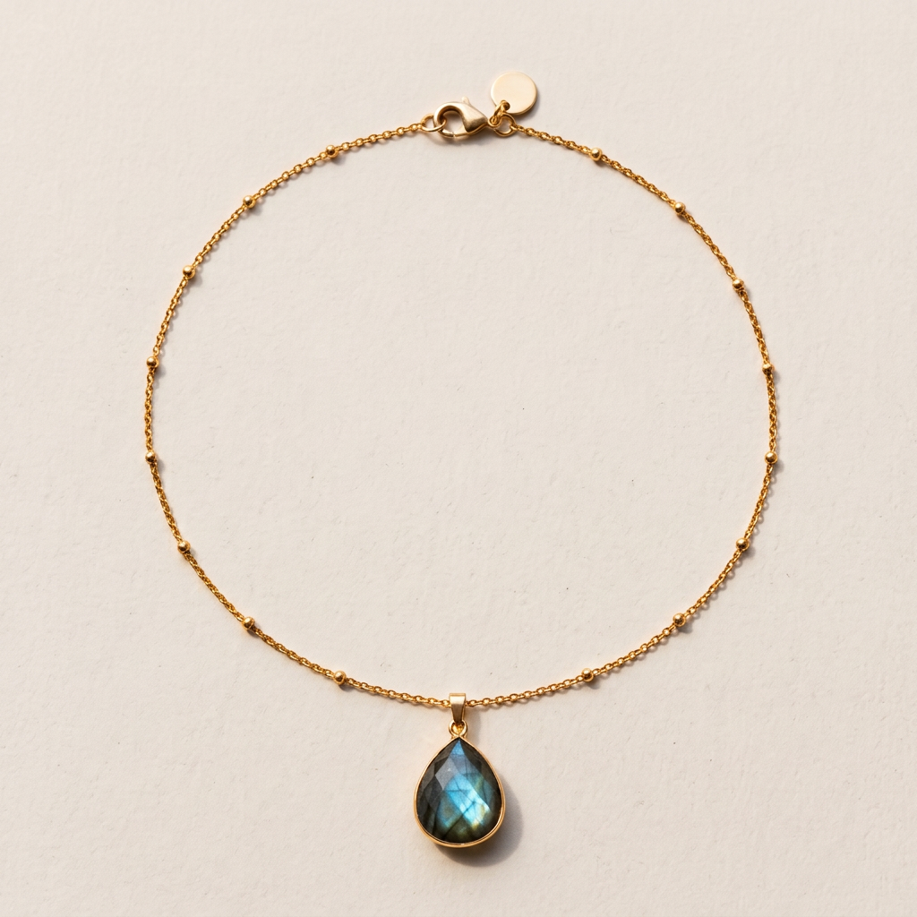 Labradorit Kette Gold mit Tropfen-Anhänger „Aurora“