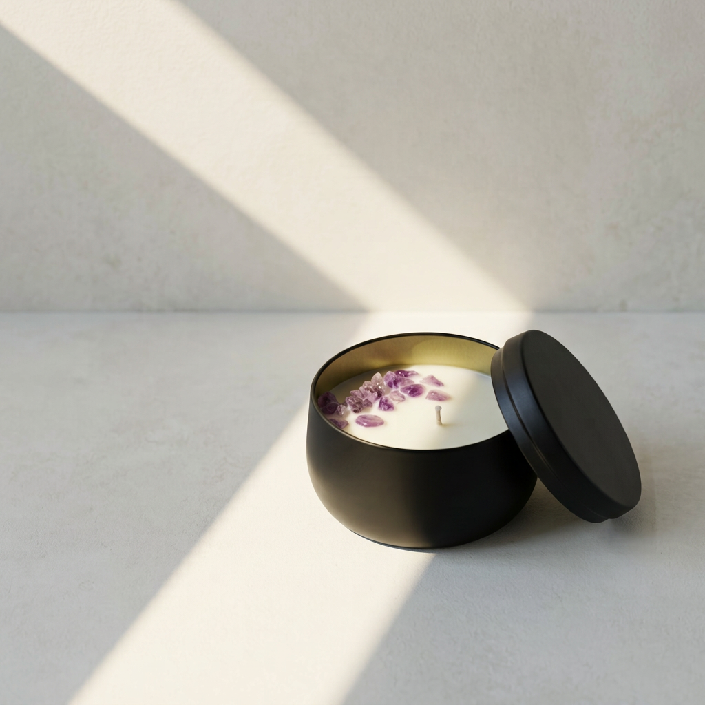 Amethyst Kristallkerze „Mind OFF“ mit Orchideen-Duft