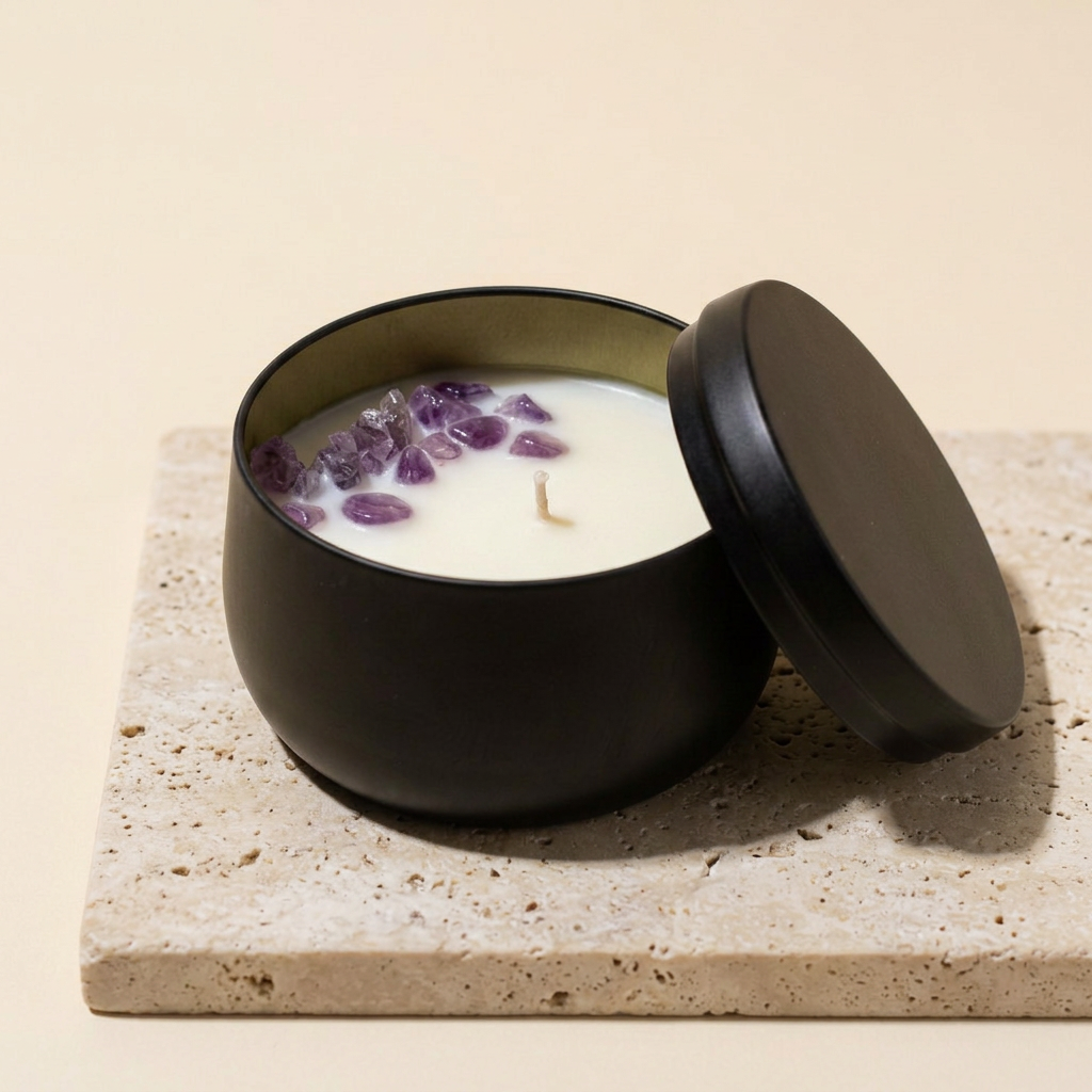 Amethyst Kristallkerze „Mind OFF“ mit Orchideen-Duft