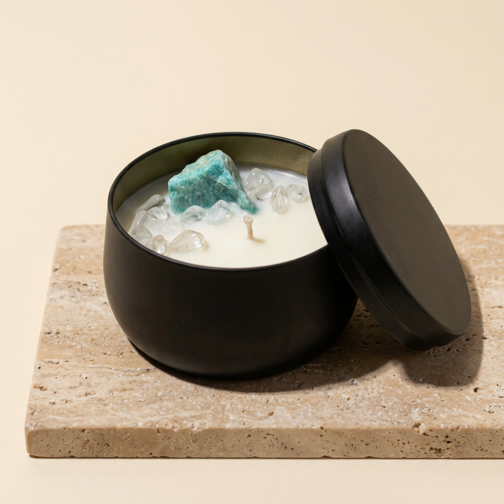 Bergkristall & Amazonit Kristallkerze „Clear Crush“