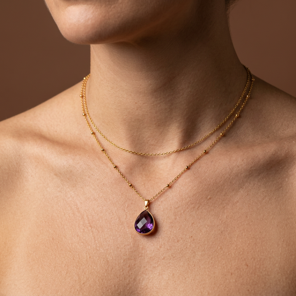 Amethyst Kette Gold mit Tropfen-Anhänger „Violet“