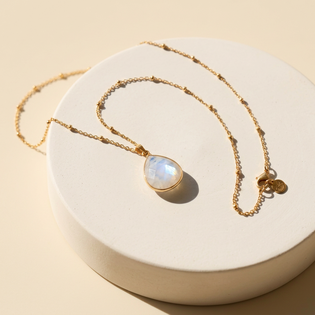Mondstein Kette Gold mit Tropfen-Anhänger „Moonrise“