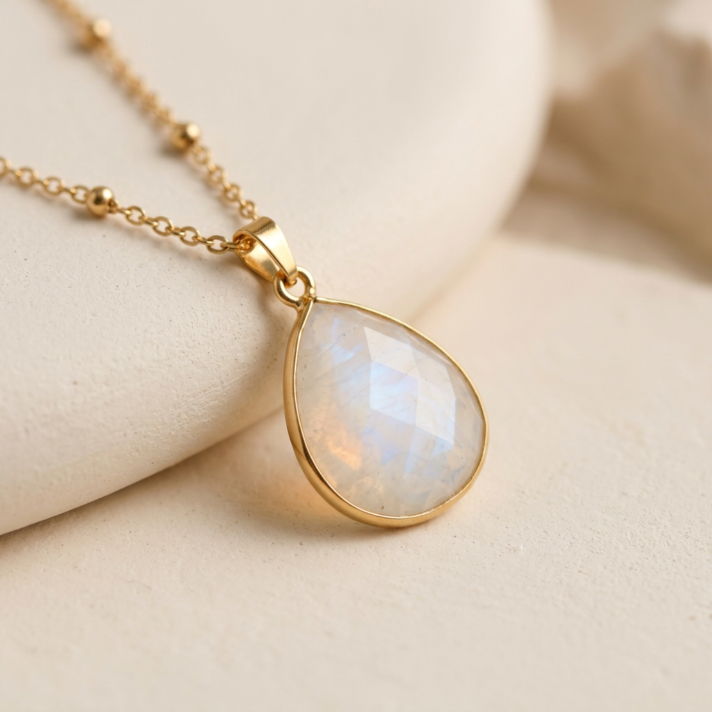 Mondstein Kette Gold mit Tropfen-Anhänger „Moonrise“
