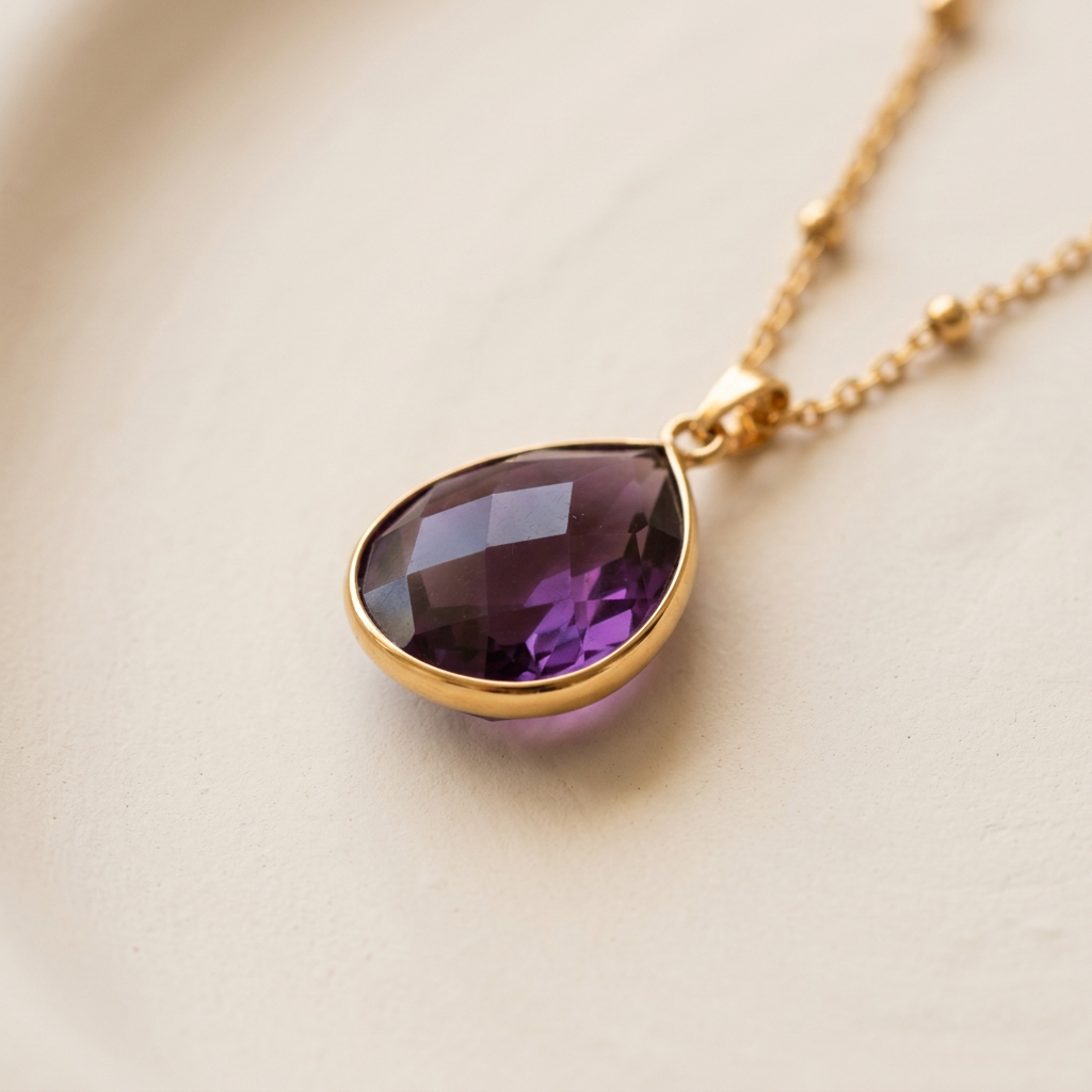 Amethyst Kette Gold mit Tropfen-Anhänger „Violet“