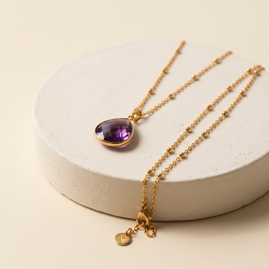 Amethyst Kette Gold mit Tropfen-Anhänger „Violet“